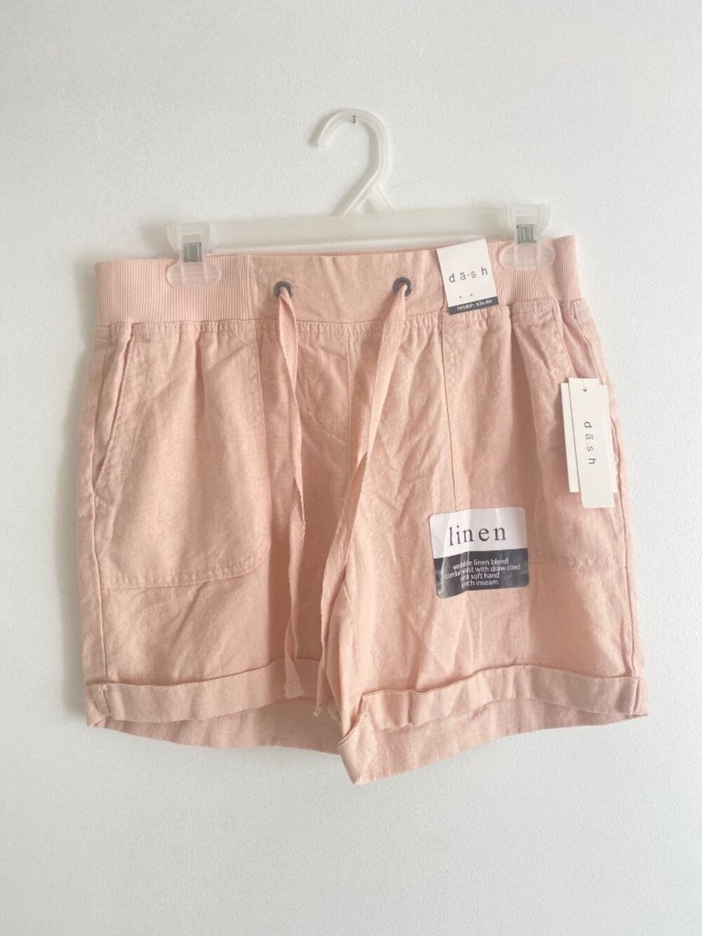 NWT Light Pink Linen Blend Women's Shorts With Elastic Waist By Dash Size S